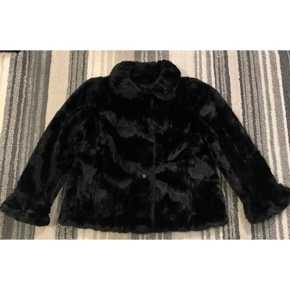 Vintage‎ Grandella II Sportowne Black Faux Fur Coat Size 6 Cropped EUC Beautiful